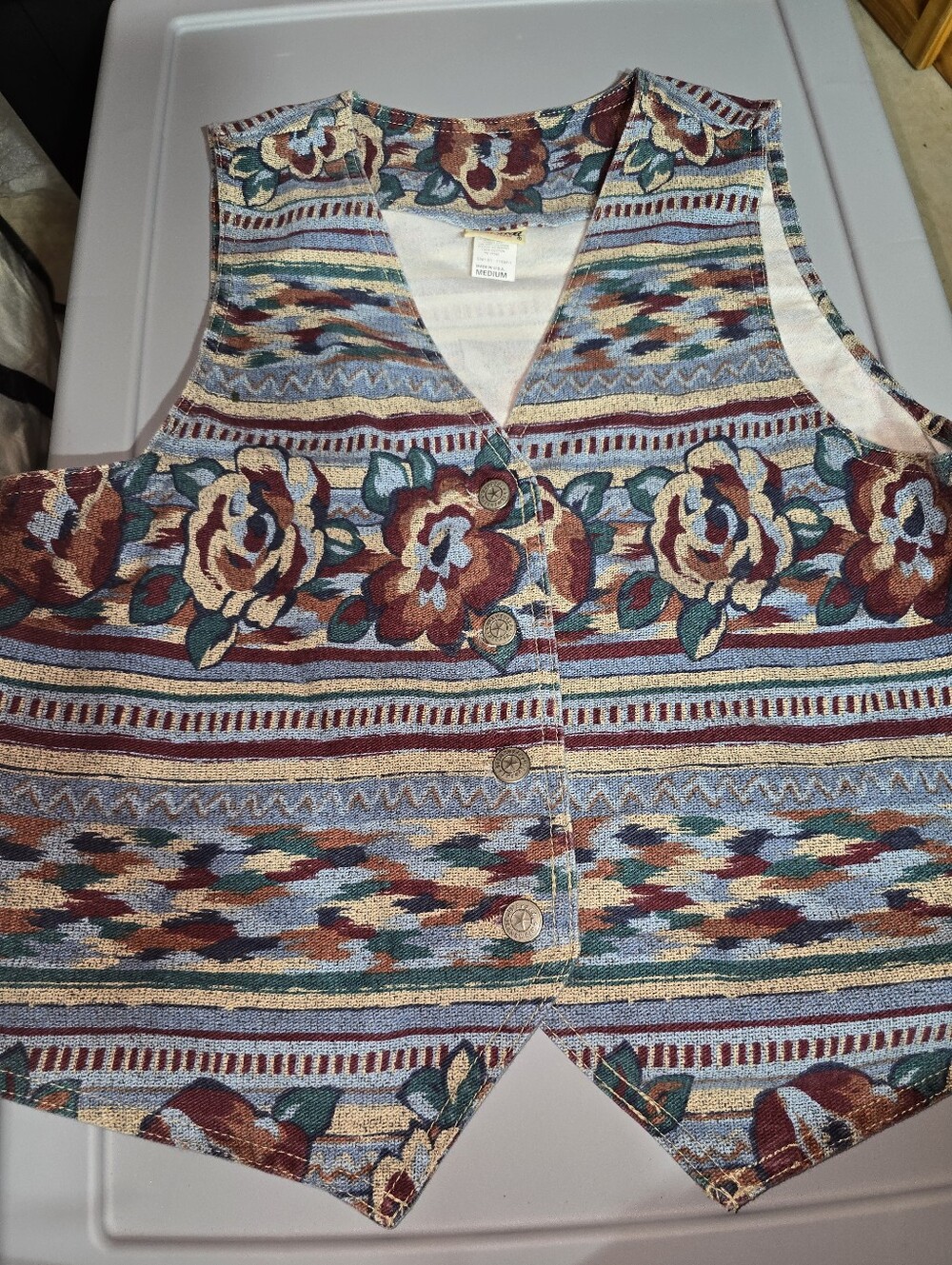 Vivaldi Jeanswear Womens Size Medium Floral And Western Vintage Vest